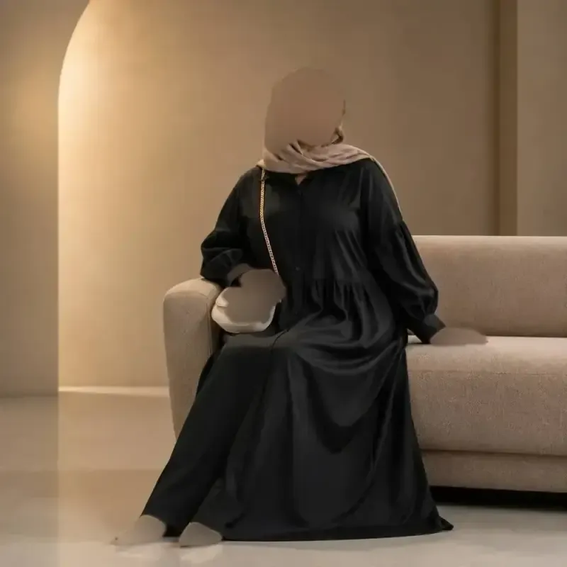مانتو بلند سایز بزرگ زنانه جنس داکرون مشکی قد 120